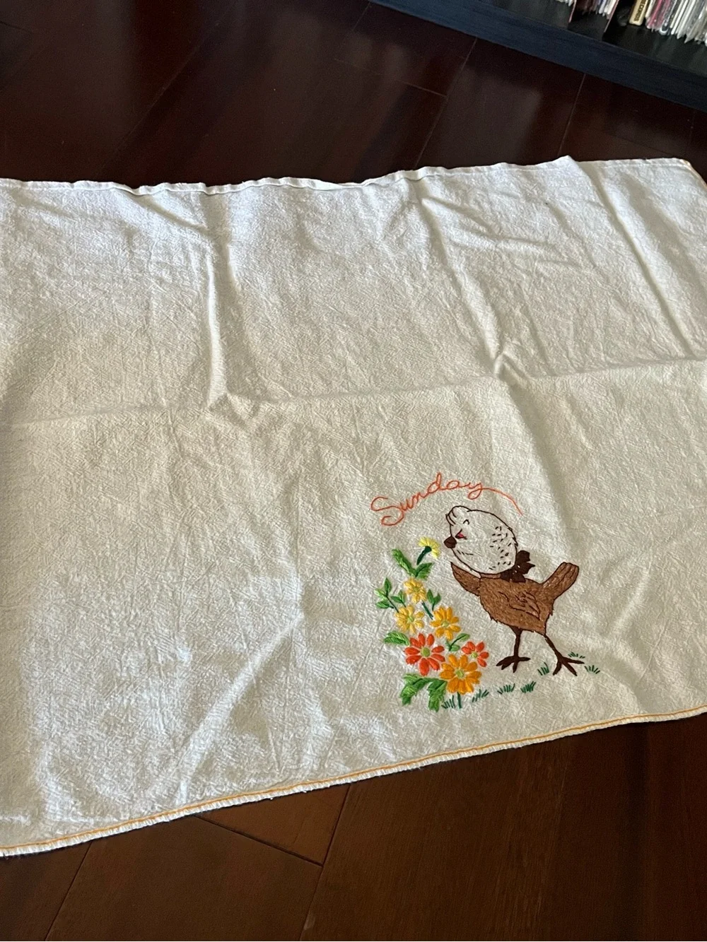 Bird Days of the Week Flour Sack Towels Embroidered Vintage